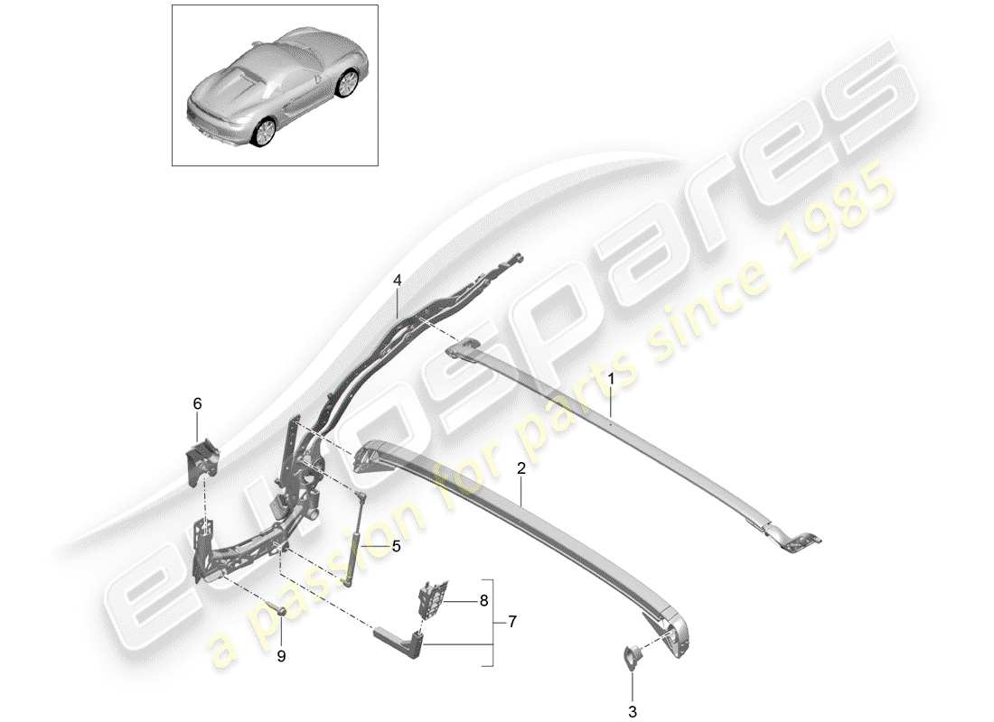 porsche 2016 (981 boxster spyder) diagramme des pièces du cadre supérieur