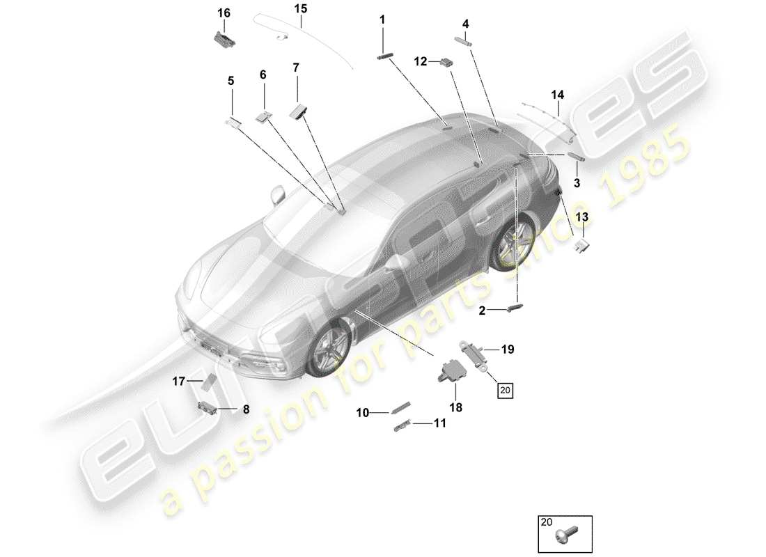 porsche 2017 (panamera 971-1) schéma des pièces du booster d'antenne