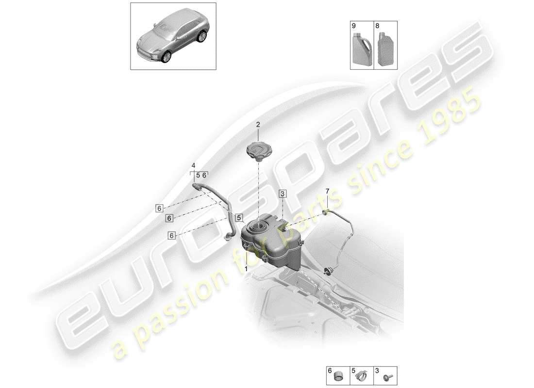 porsche 2019 (macan) vase d'expansion de liquide de refroidissement schéma des pièces