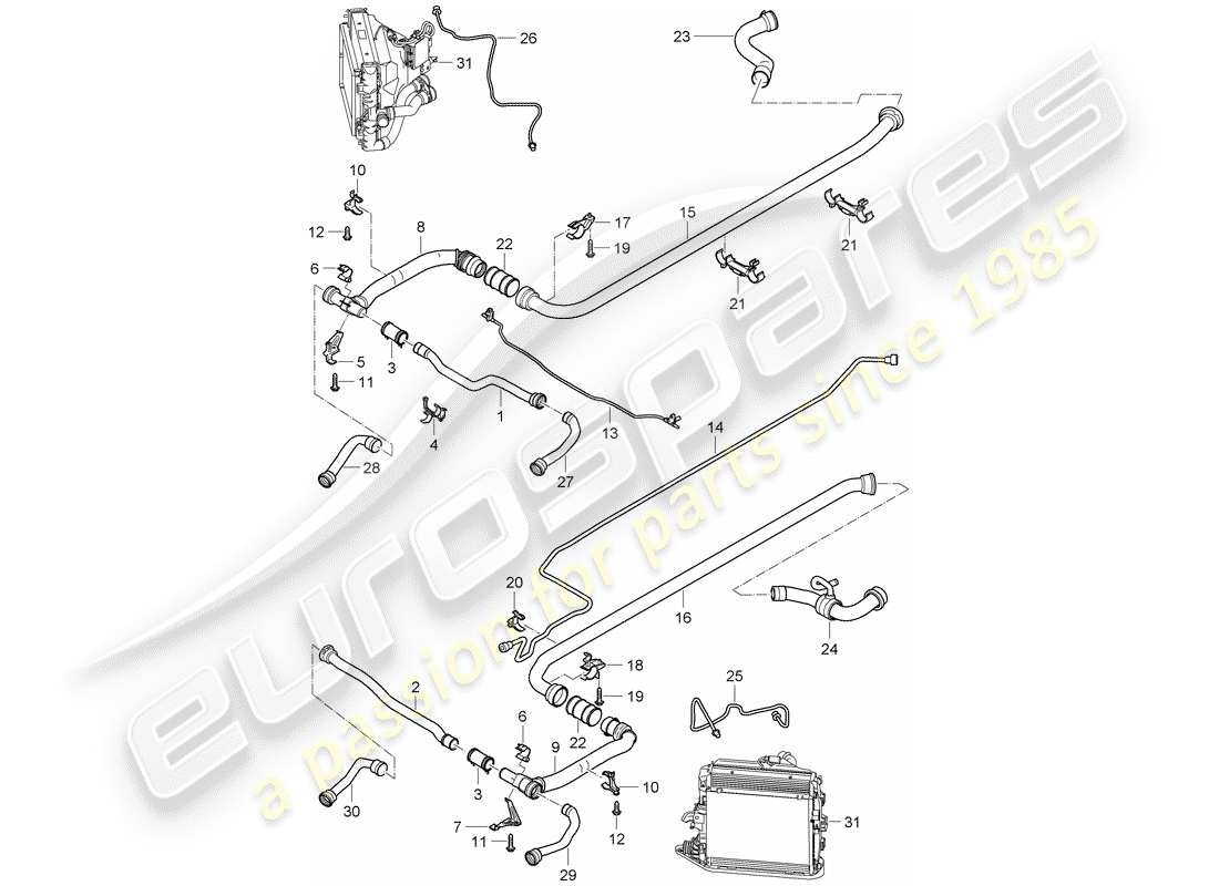 porsche 2011 (997-2 turbo / gt2 rs) refroidissement par eau 2 schéma des pièces