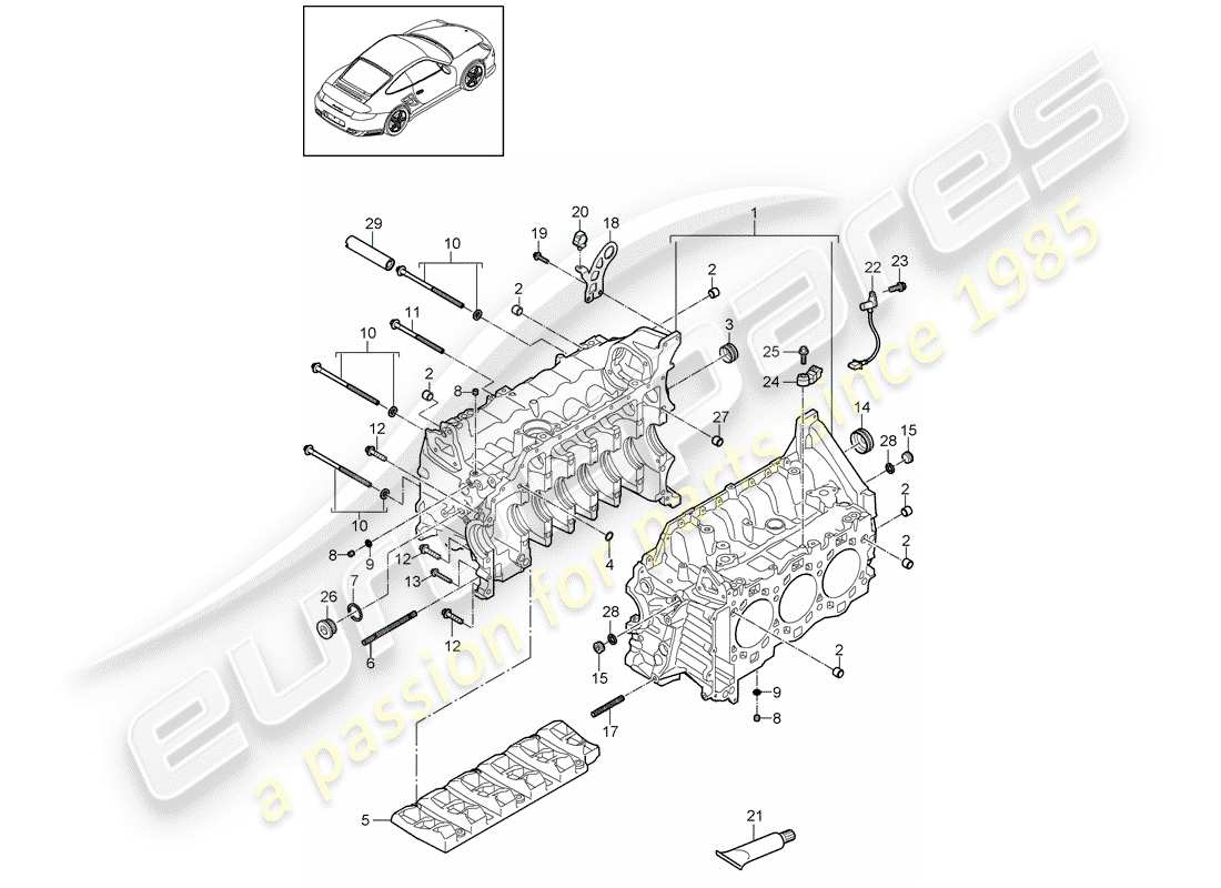 porsche 2011 (997-2 turbo / gt2 rs) carter moteur schéma des pièces