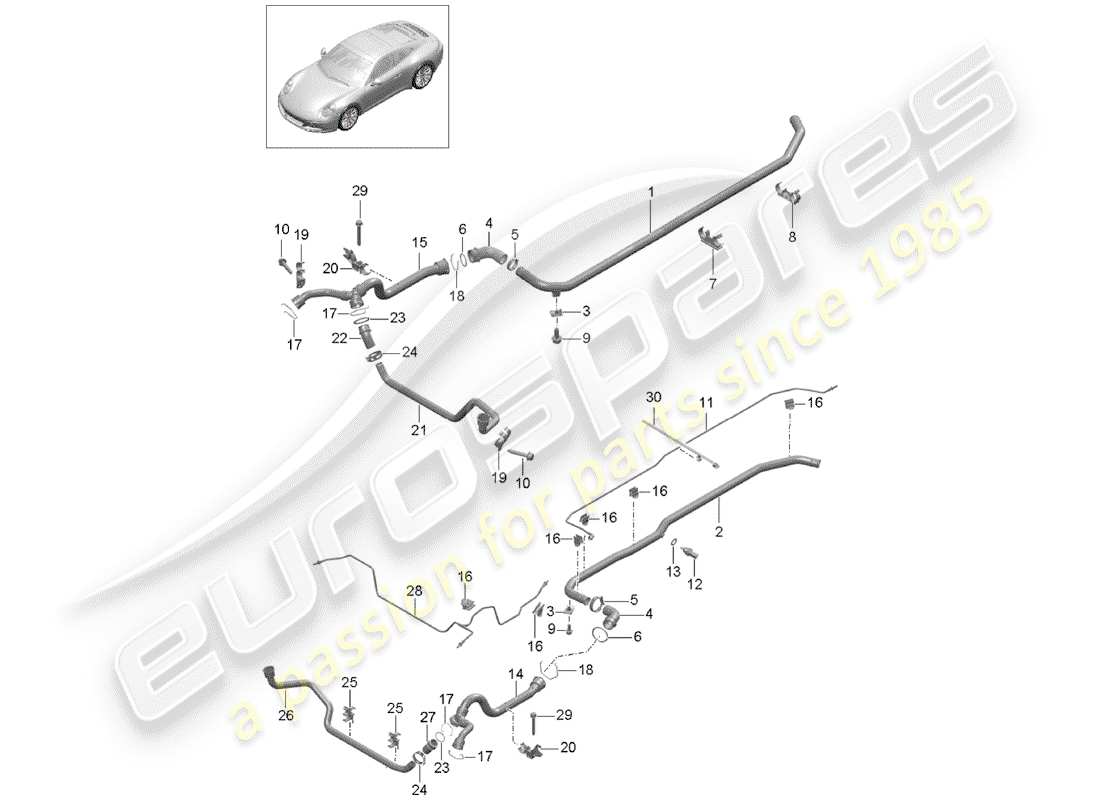 porsche 2017 (991-2) refroidissement par eau schéma des pièces