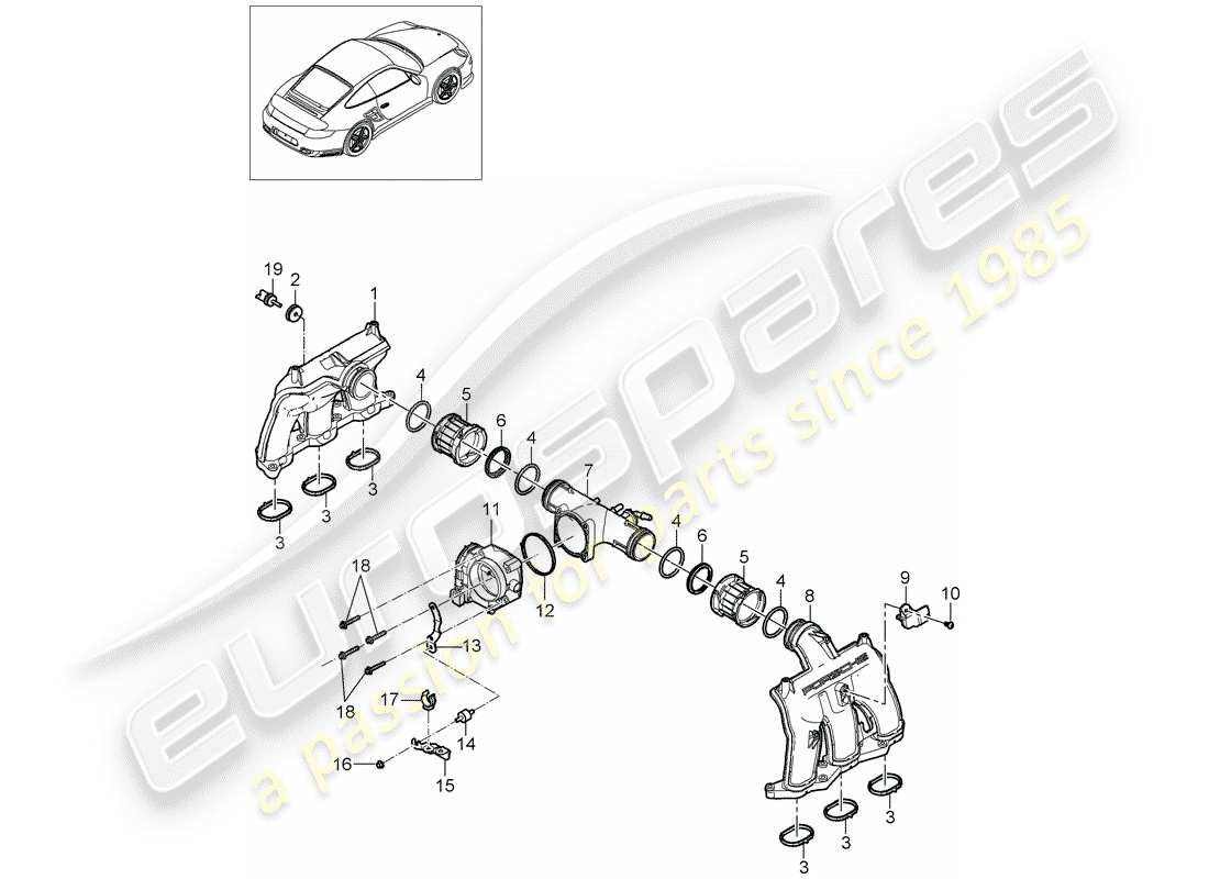 porsche 2011 (997-2 turbo / gt2 rs) distributeur d'air d'admission schéma des pièces