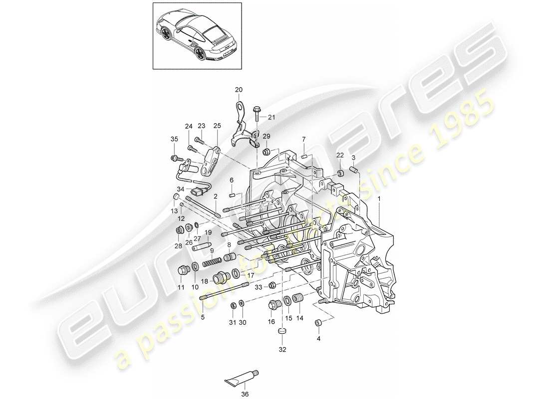 porsche 2011 (997-2 turbo / gt2 rs) carter moteur schéma des pièces