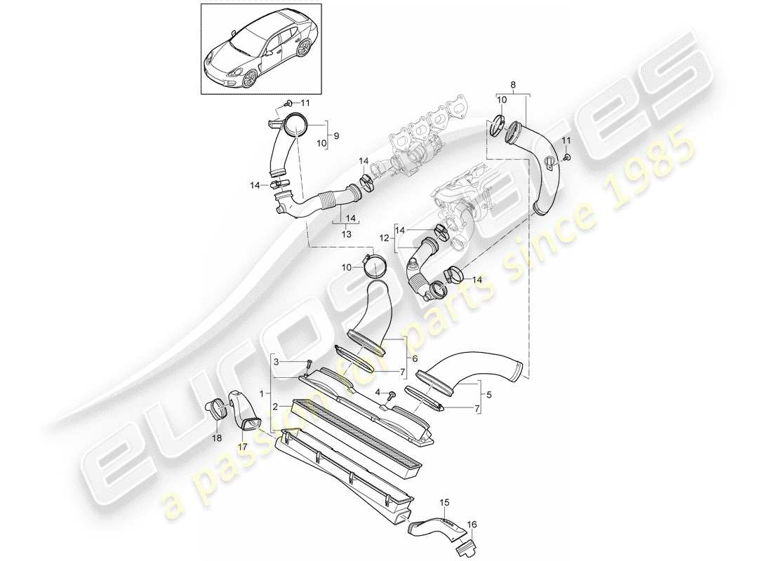 porsche 2012 (panamera 970) système de filtre à air schéma des pièces