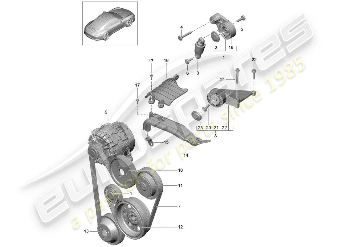 porsche 2014 (991-1) tendeur de courroie schéma des pièces