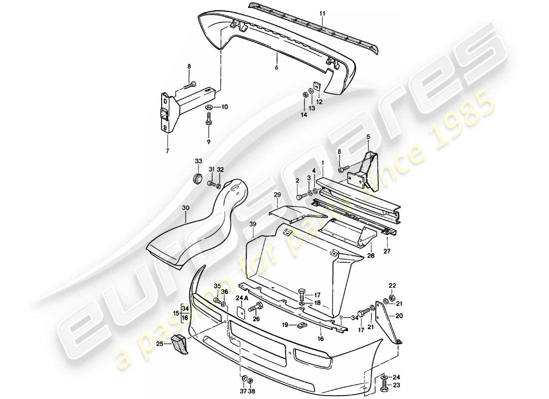 porsche 1983 (924) pare-choc - spoiler - conduit d'air schéma des pièces