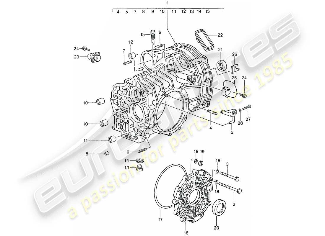 porsche 1998 (993) transmission de remplacement - prêt à l'installation - boîtier de transmission schéma des pièces