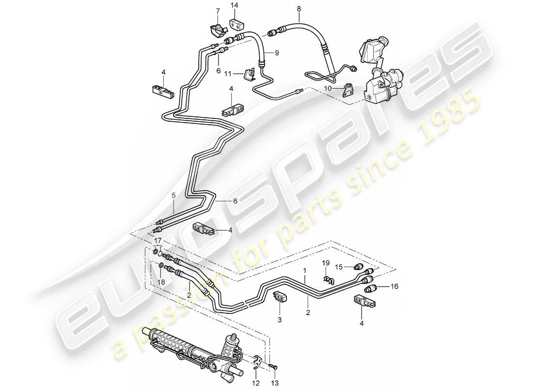 porsche 2005 (996) direction assistée - ligne hydraulique - f >> 99-4s630 356 - f >> 99-4s603 928 - f >> 99-4s642 725 schéma des pièces