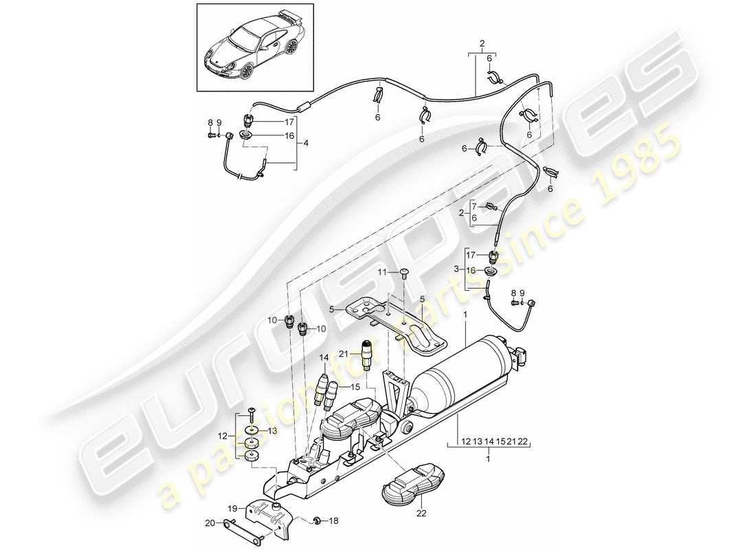 porsche 2010 (997-2 gt3) système d'auto-nivellement schéma des pièces