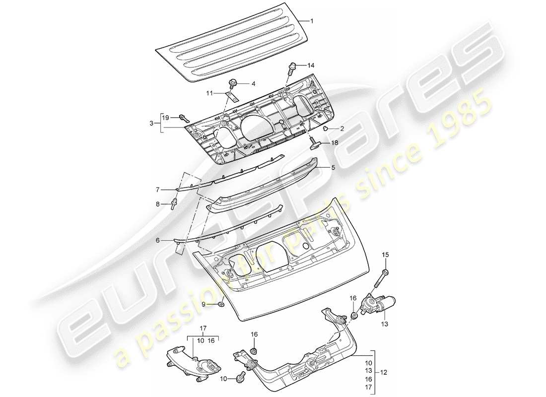 porsche 2007 (997-1) aileron arrière schéma des pièces