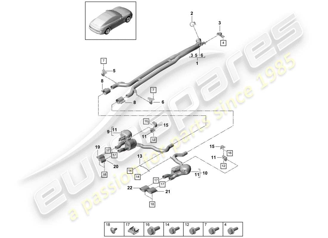 porsche 2019 (panamera 971-1) système d'échappement schéma des pièces