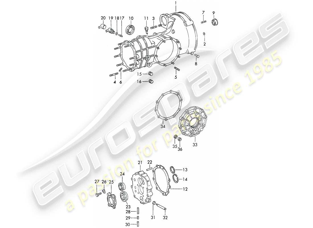 porsche 1971 (911) transmission de remplacement - carter de transmission - coulée refrigérée - d >> - mj 1970 schéma des pièces