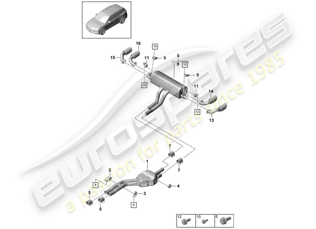 porsche 2019 (cayenne e3 9ya/9yb) système d'échappement schéma des pièces