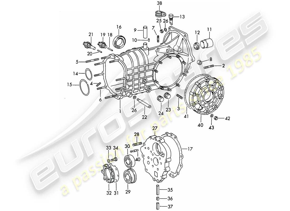 porsche 1973 (911) carter de transmission - sportomatic - typ 925 - d - mj 1972>> schéma des pièces
