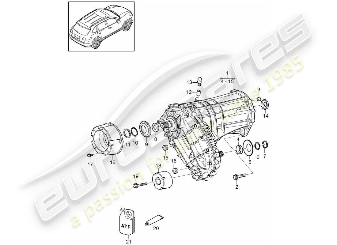 porsche 2014 (cayenne e2 92a) boîte de transfert schéma des pièces