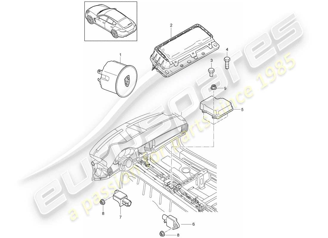 porsche panamera 970 (2014) schéma des pièces de l'airbag