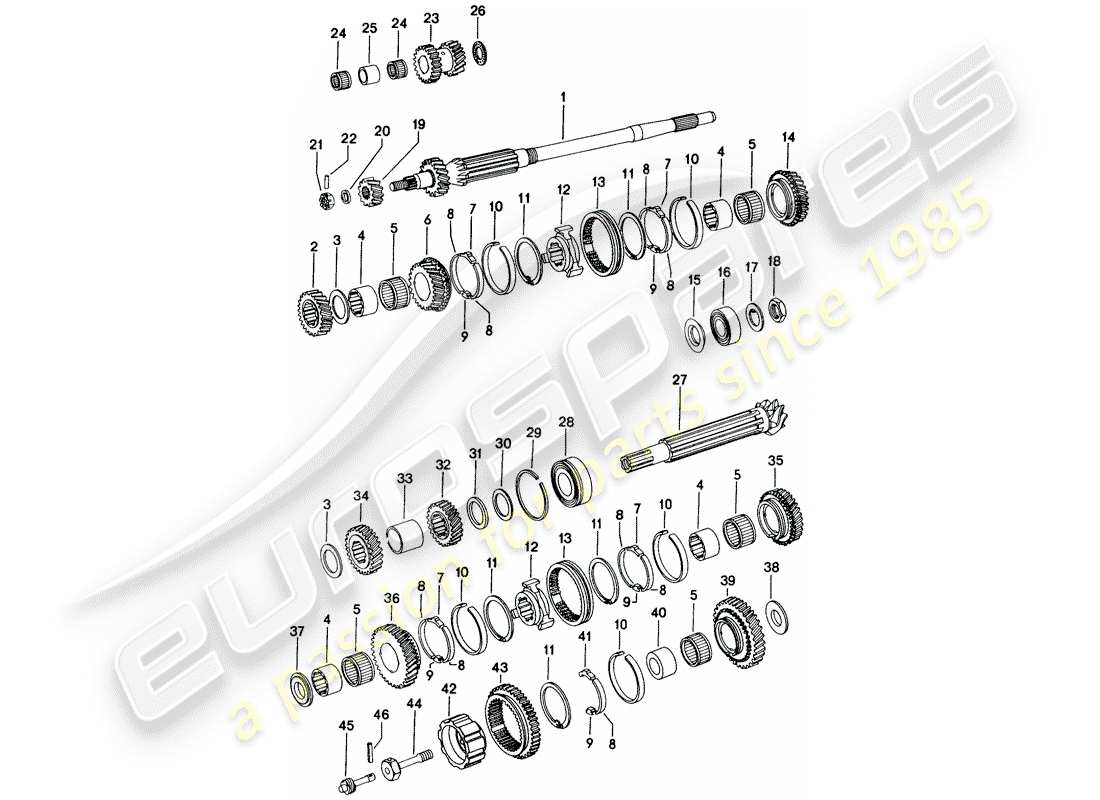 porsche 1975 (914) engrenages et arbres diagramme des pièces