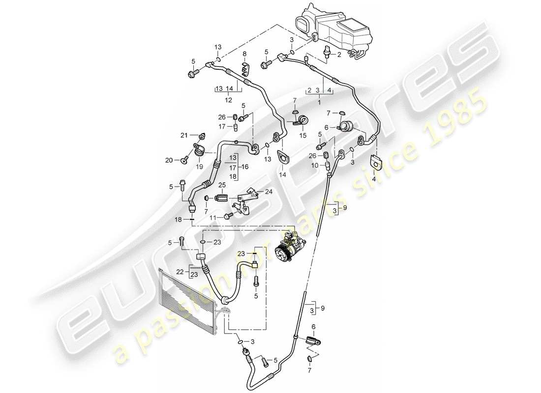 porsche 2004 (cayenne e1 9pa) circuit réfrigérant schéma des pièces