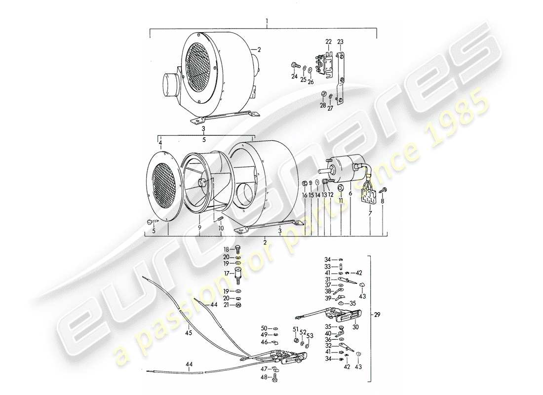 porsche 1962 (356b/356c) ventilateur radial - ventilateur supplémentaire - pour installation de service schéma des pièces
