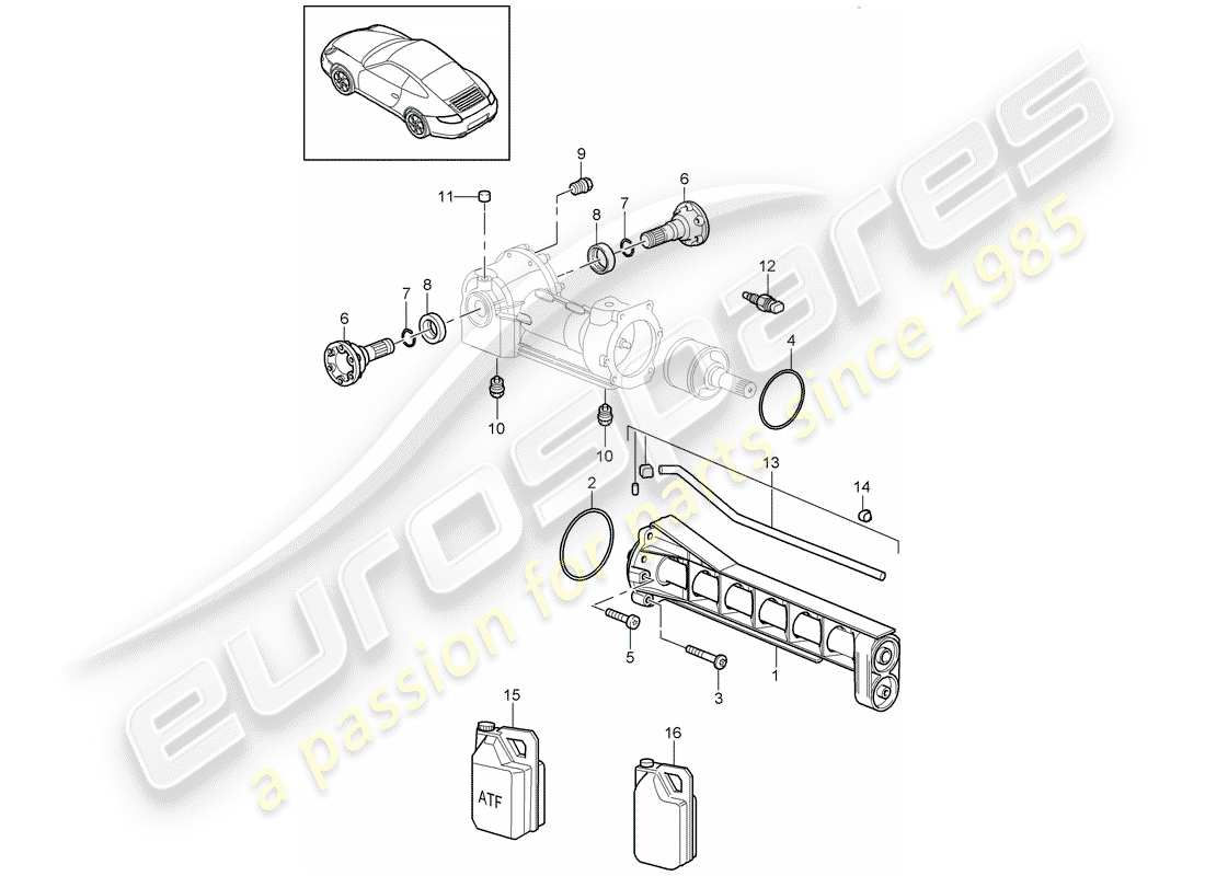 porsche 2011 (997-2) différentiel d'essieu avant schéma des pièces