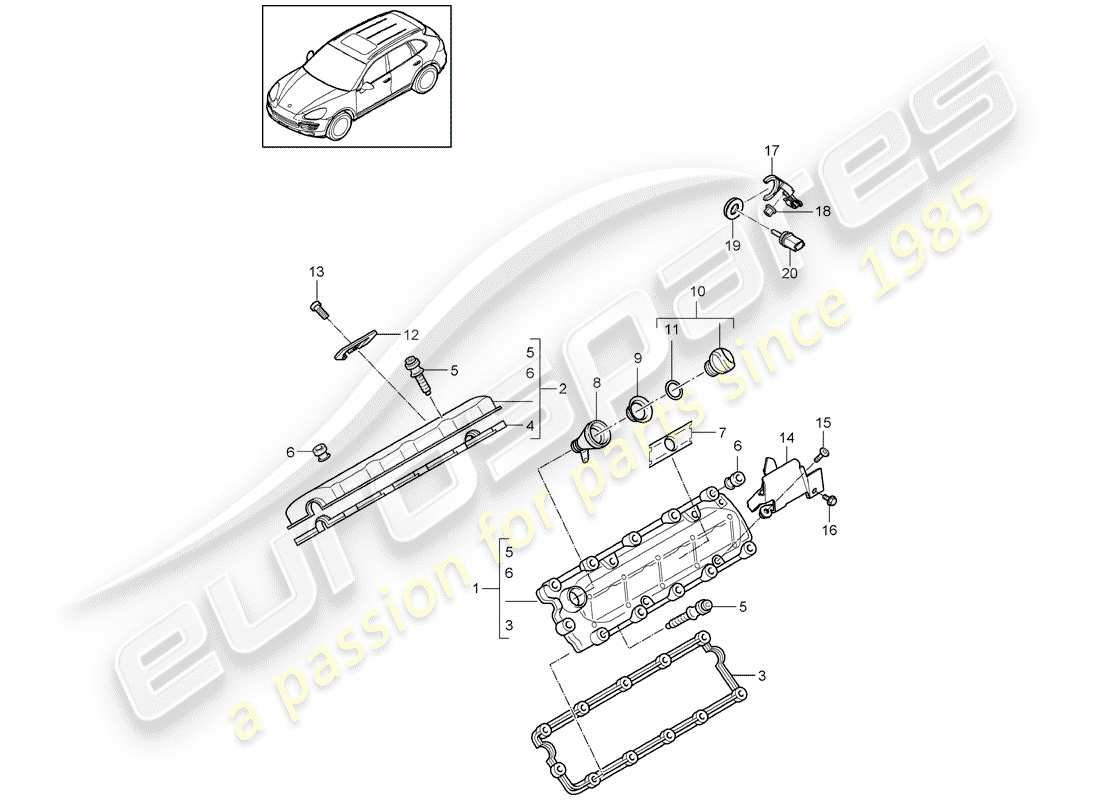 porsche 2018 (cayenne e2 92a) couvercle de soupape schéma des pièces