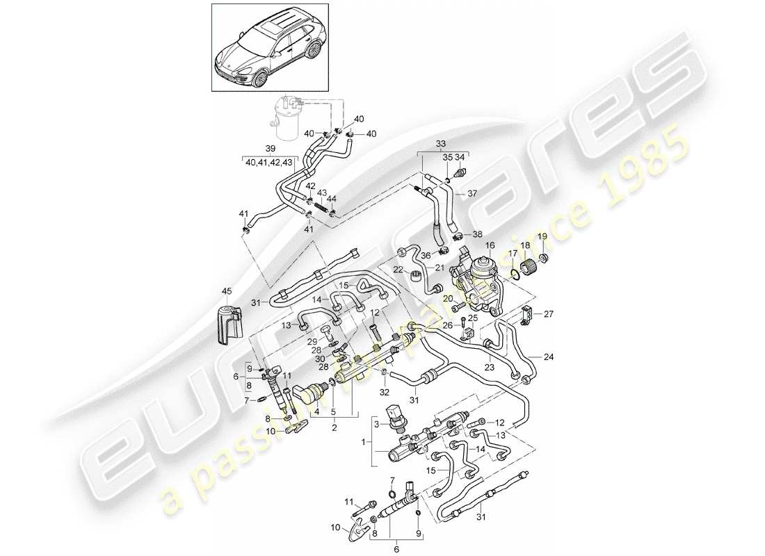 porsche 2014 (cayenne e2 92a) tuyau de récupération de carburant schéma des pièces