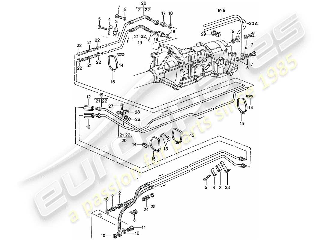 porsche 1987 (924s) refroidissement d'huile - transmission automatique schéma des pièces