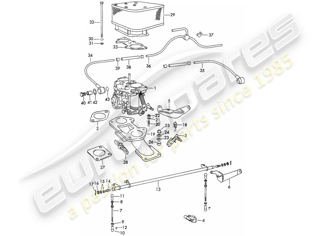 porsche 1963 (356b/356c) carburateur - et - conduite d'alimentation en carburant schéma des pièces