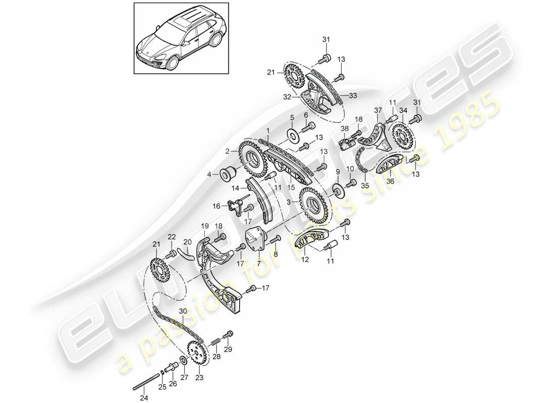porsche 2014 (cayenne e2 92a) chaîne de distribution schéma des pièces