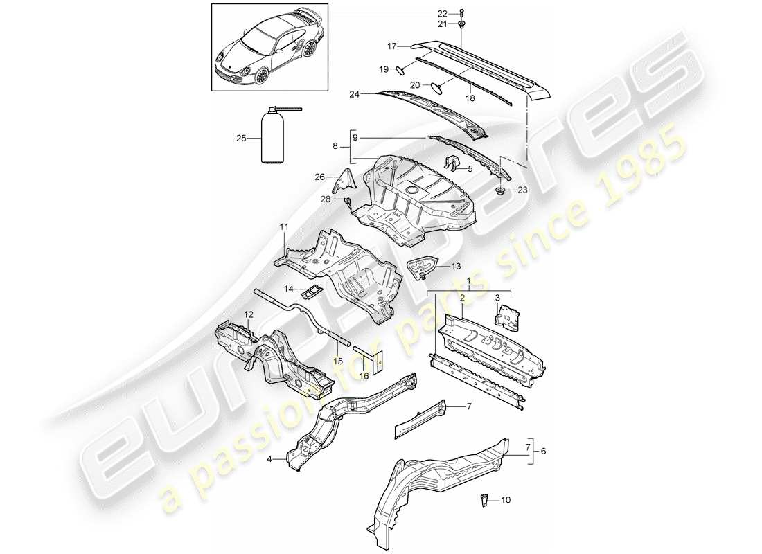 porsche 2013 (997-2 turbo / gt2 rs) schéma des pièces arrière