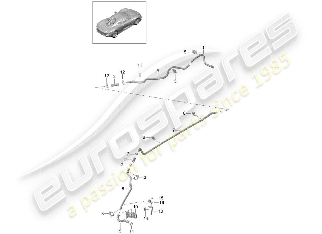 porsche 2015 (918 spyder) canalisation de chauffage schéma des pièces