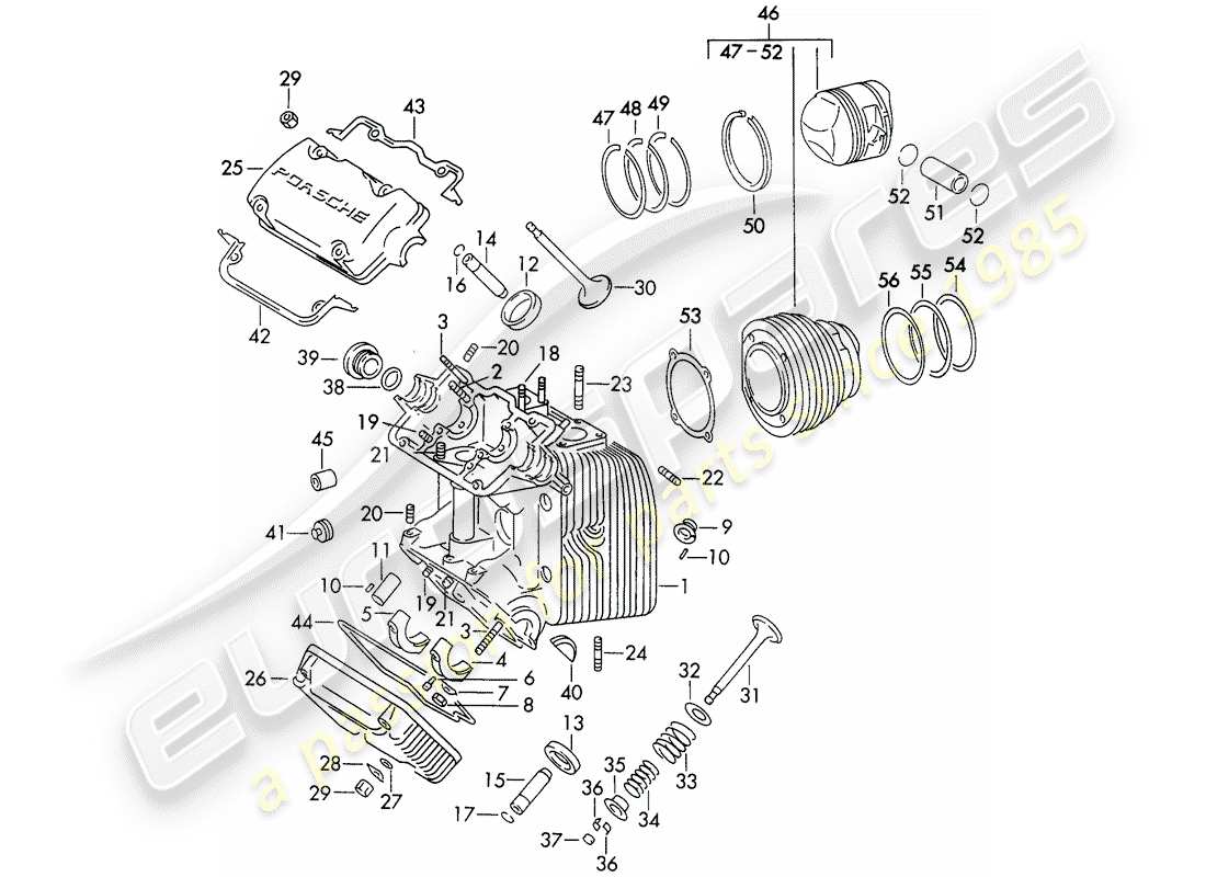 porsche 1964 (356b/356c) culasse - cylindre à pistons schéma des pièces