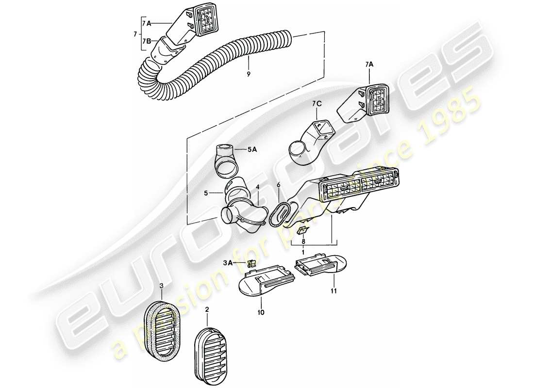 porsche 1979 (924) évent - garniture - tuyau d'air schéma des pièces