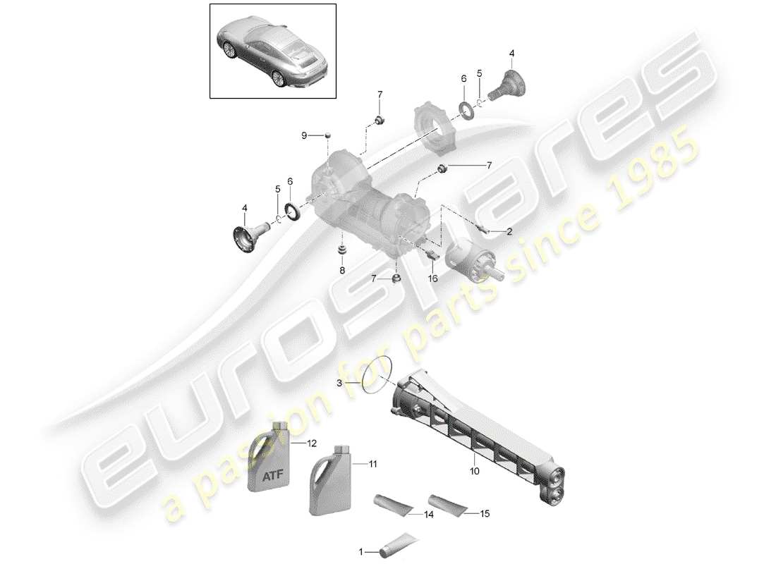 porsche 2020 (991-2) différentiel d'essieu avant schéma des pièces