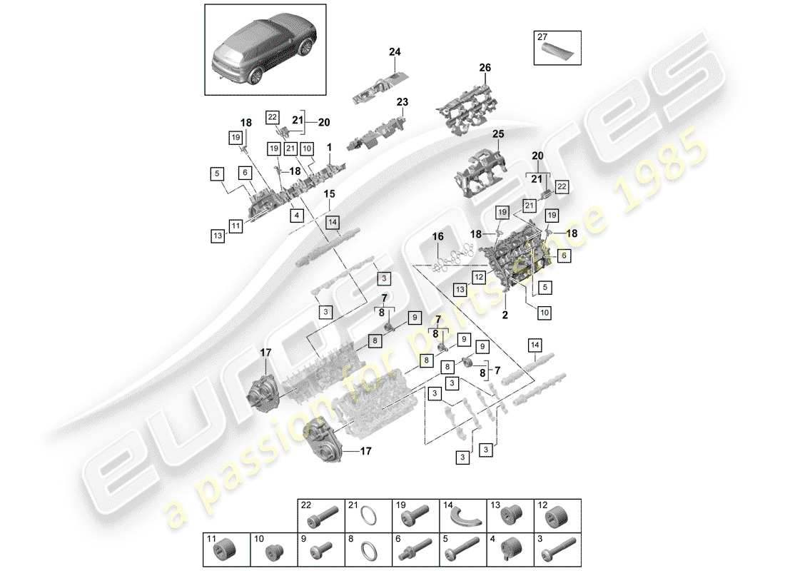porsche 2019 (cayenne e3 9ya/9yb) couvercle de culasse schéma des pièces