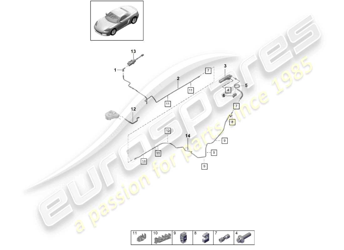 porsche 2018 (718 boxster) actionnement de l'accouplement hydraulique maître-cylindre d'embrayage cylindre récepteur d'embrayage tuyau schéma des pièces