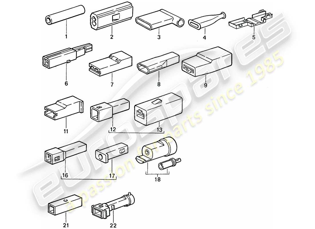 porsche 1985 (911) connecteur bout à bout - boîtier du connecteur schéma des pièces