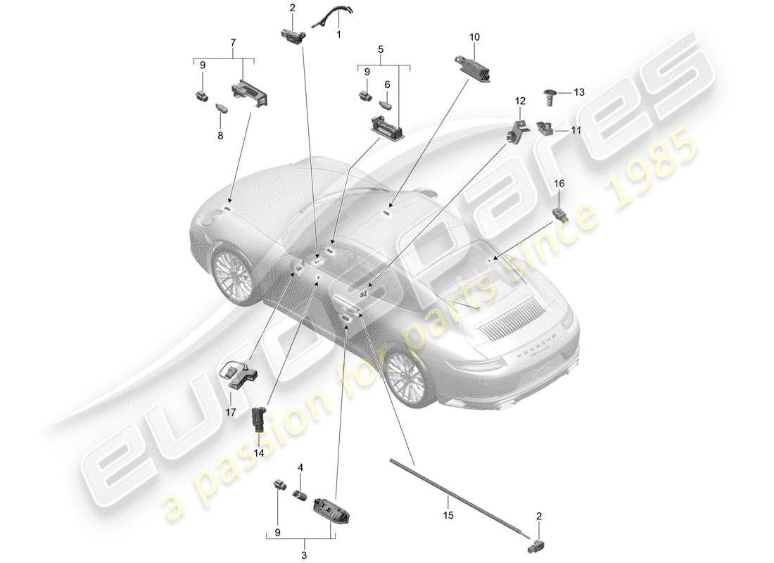 porsche 2020 (991-2) l'éclairage intérieur schéma des pièces