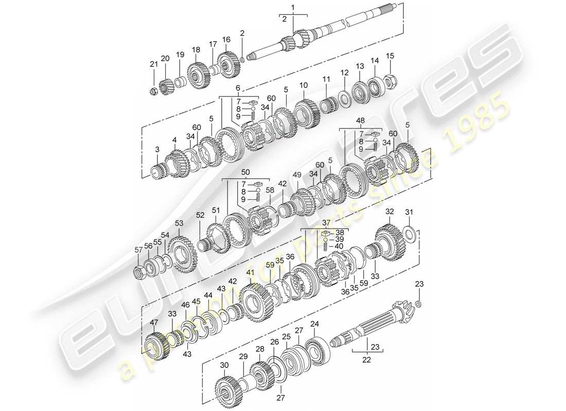 porsche 2009 997-2 turbo / gt2 engrenages et arbres diagramme des pièces