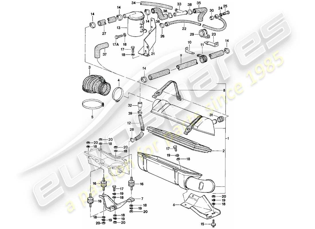 porsche 1982 (924) système de filtre à air schéma des pièces