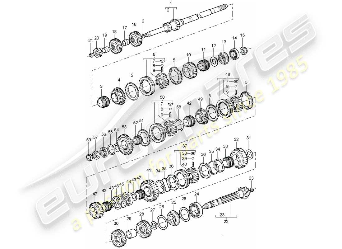 porsche 2004 (996 turbo / gt2) engrenages et arbres diagramme des pièces