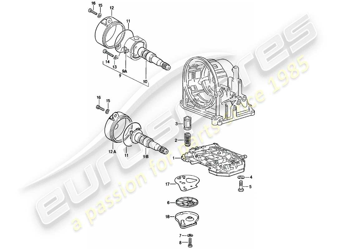 porsche 1983 (924) corps de soupape de sélecteur - régulateur - crépine d'huile - transmission automatique