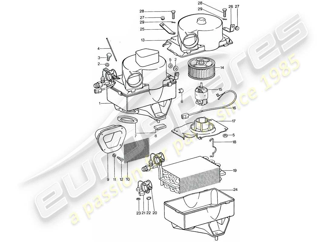 porsche 1975 (911) climatiseur - évaporateur - boîtier de l'évaporateur - accessoires schéma des pièces