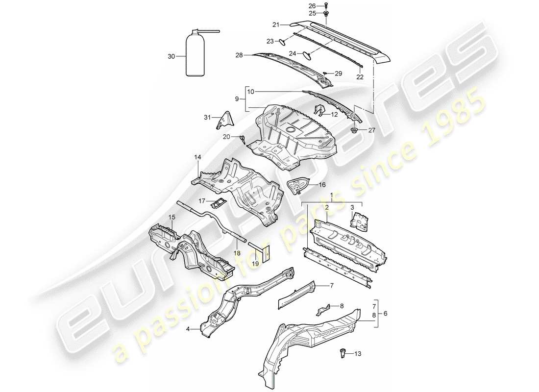 porsche 2008 (997-1) extrémité arrière schéma des pièces