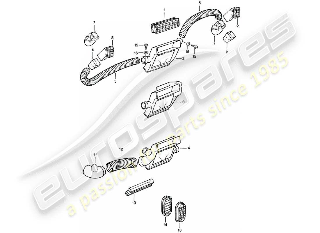 porsche 1982 (924) garniture - évent - tuyau d'air - f 92-cn402 198>> - f 93-cn100 306>> schéma des pièces