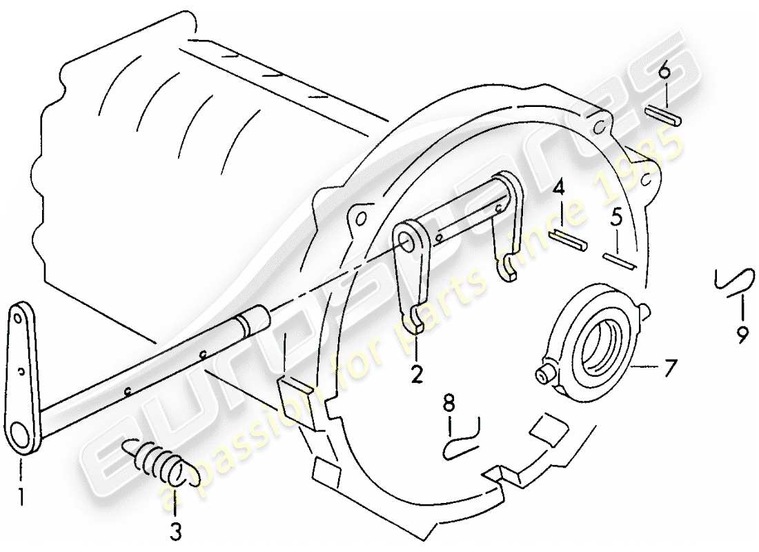 porsche 1954 (356/356a) deblocage d'embrayage - g 25 001 >> schéma des pièces
