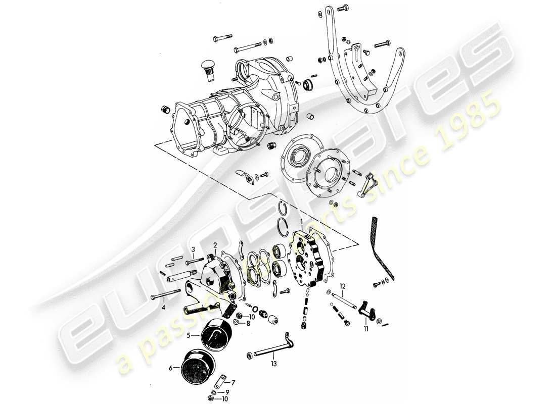 porsche 1965 (356b/356c) couvercle de transmission - plaque intermédiaire schéma des pièces