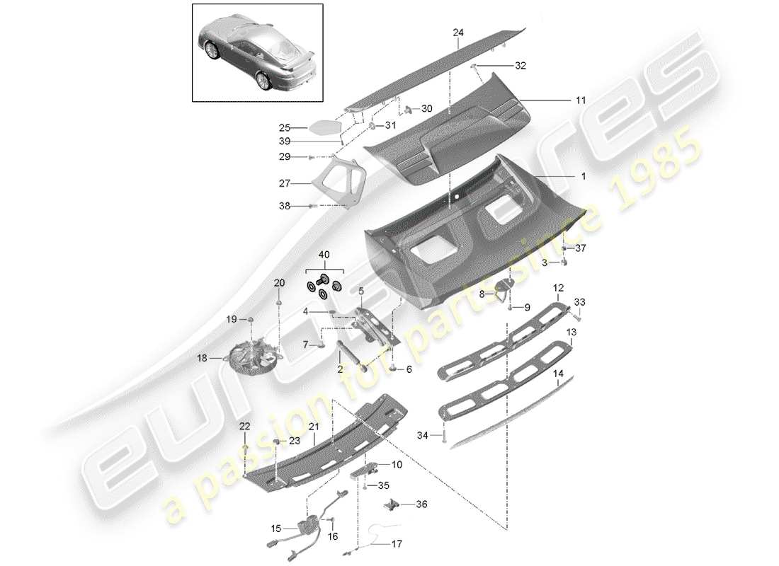 porsche 2016 (991-1 r/gt3/rs) aileron arrière schéma des pièces