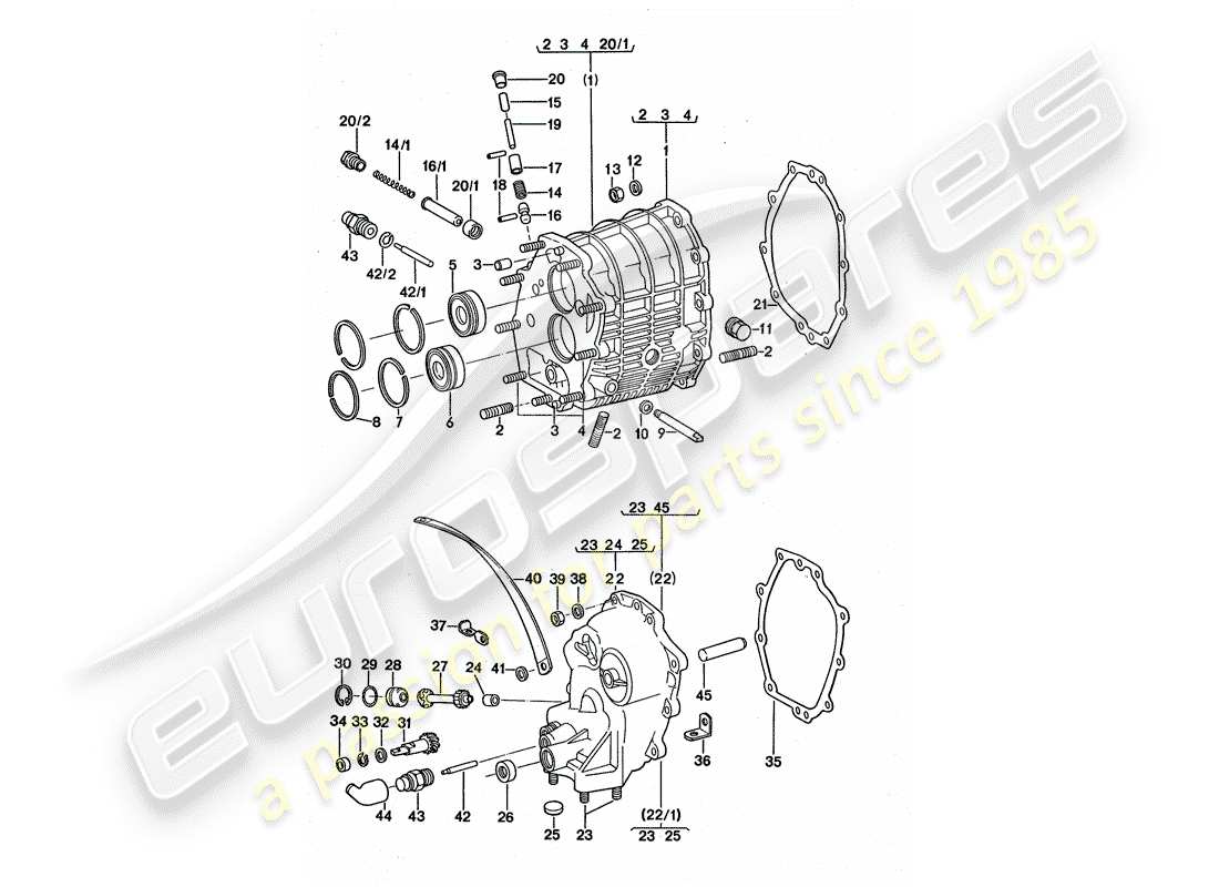 porsche 1976 (911 turbo) carter d'engrenages - couvercle de transmission schéma des pièces